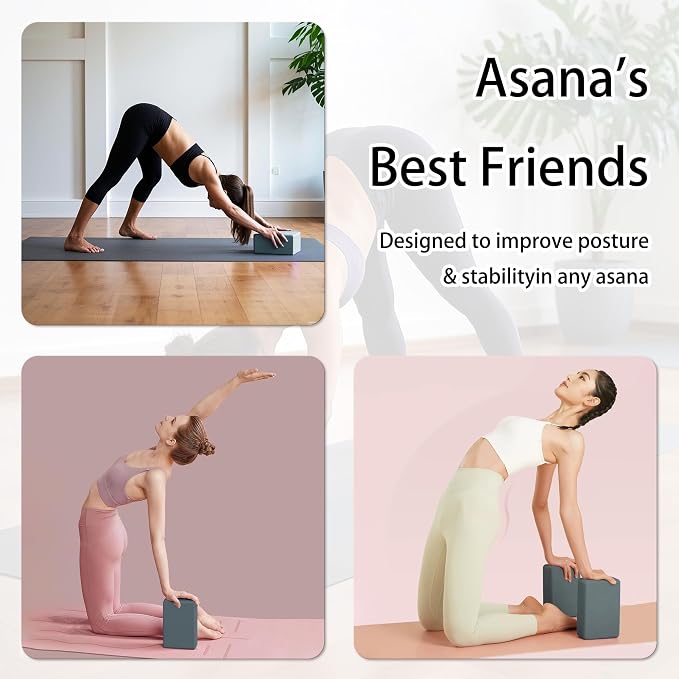 2 Yoga Blocks Supportive Accessories including 2 Knee Pads, 2 With Strap To Put Less Weight On Wrists, 1 Muscle Massage Roller, 2 Pair of Non-Slip Pilates Socks, 1 GYM Bag, Durable Versatile Yoga Brick Exercise Set of 10