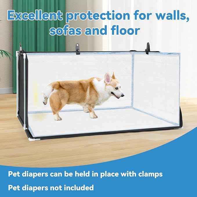 Dog Pee Pad Holder with High Walls, Foldable Dog Litter Box Pee Shields Indoor Dog Potty for Small and Medium Dogs, No Spill Pee Pad Holder Tray for Dogs Work (33.8*28*17.7in). Patent Pending