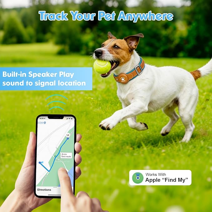 GPS Tracker for Dogs, 2 in 1 Smart Pet Collar (Only iOS), No Monthly Fee Waterproof Dog Collar with Real-time Tracking, Anti-Lost, 365-Day Long Battery GPS Tracker for All Sized Dogs(Locator Included)
