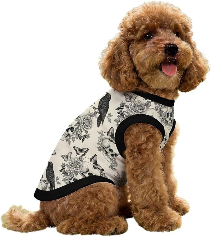 Halloween Pet Vest Black Crow Pet Shirts X-Small | skull floral Dog Shirt Vest cute pet Sleeveless Vests Ice Silk Dog T-Shirts holiday Dog Clothes Halloween Canine Wear