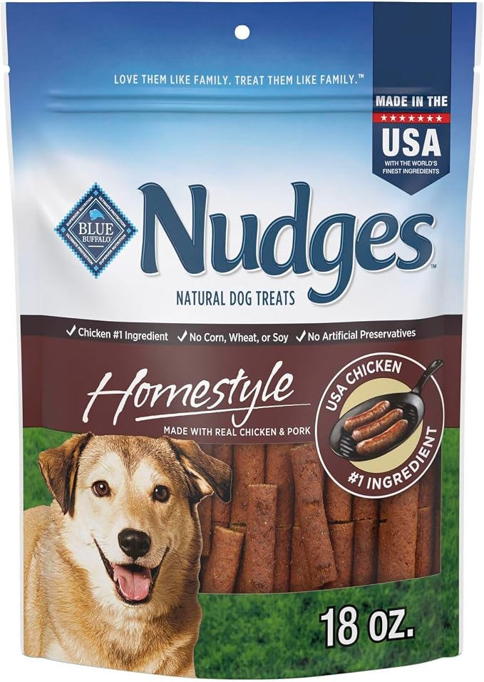 Blue Buffalo Nudges Homestyle Chicken & Pork Dog Treats, 18 oz | Real Chicken First, Generous Chewy Cuts, Made in the USA, No Corn, Wheat, or Soy