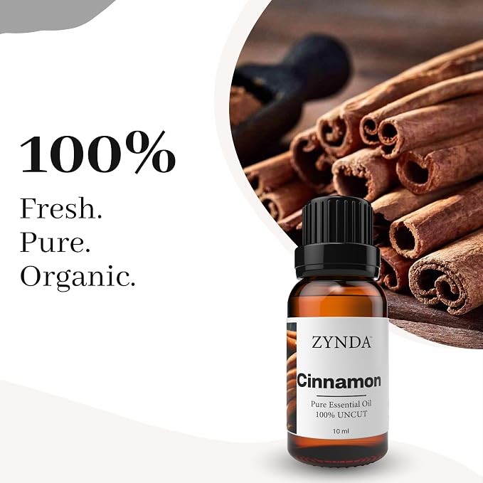 Cinnamon Essential Oil 100% Pure and Natural - Premium Aromatherapy Cinnamon Oil Essential for Diffusers, Massage, Skin, and Hair, Steam Distilled from Cinnamons Bark – 10ml Therapeutic Grade