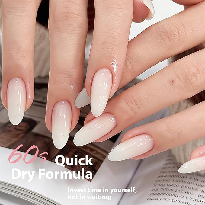 AZUREBEAUTY Milky White Translucent Nail Polish – Quick Dry, Long-Lasting, Natural Jelly Glossy Finish for DIY Manicure & Nail Art, Salon Quality for Women