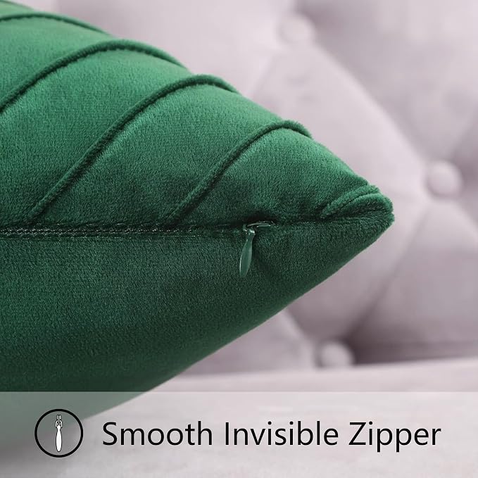 Velvet Throw Pillow Covers 18x18 Pack of 2 Gold Decor Dark Green | Soft Solid Pillow Covers,Modern Luxury Xmas Decor,for Couch Chair Sofa Bedroom Livingroom,Hidden Zipper,Ideal Gift,Easy Care