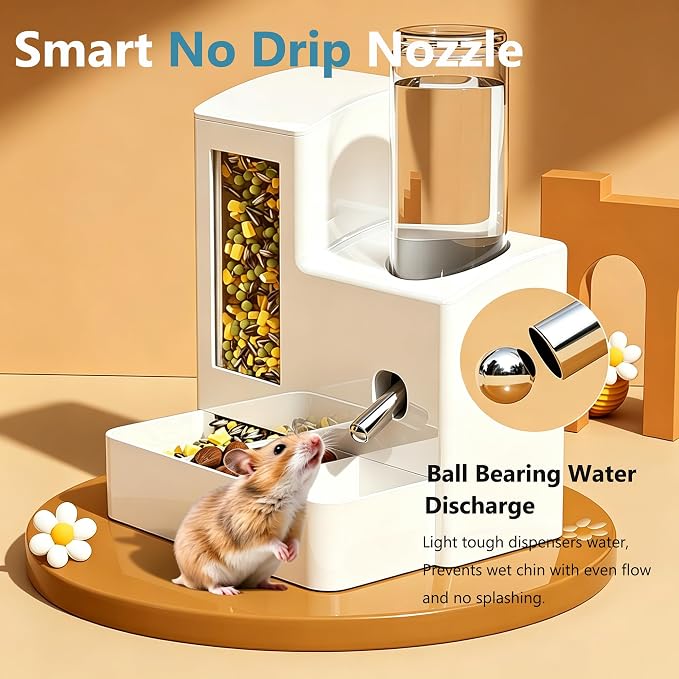 YSHOME&PET 2 in 1 Hamster Water Bottle No Drip Automatic Food Feeder | Small Animal Water Dispenser and Food Bowl with Snack Bowl Cage Accessories for Hamster Gerbils Mouse Hedgehog