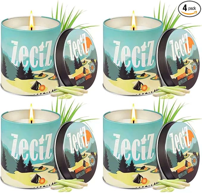 Citronella Candle for Outdoor Indoor, with Lemongrass, Rosemary, and Peppermint Oil, 9 oz 4 Pack