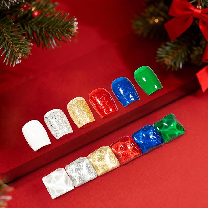 GELLEN Christmas Nail Polish, Winter Air Dry Regular Nail Lacquer Polish Red Green Blue White Gold Silver Glitter 6-Color Set, For Fingernail Toe Nails Home Salon, Not UV Gel, Hema Free, Non-toxic