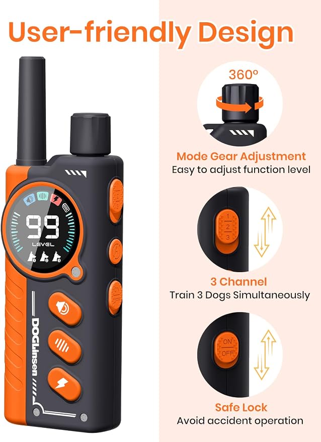 Smart 2-in-1 Dog Shock and Bark Collar - AI Anti-Misoperation | 3300FT Remote Training Collar, IPX7 Waterproof, 4 Modes (Tone, Vibration, Safe Shock, Auto Anti-Bark) for Dogs - Orange