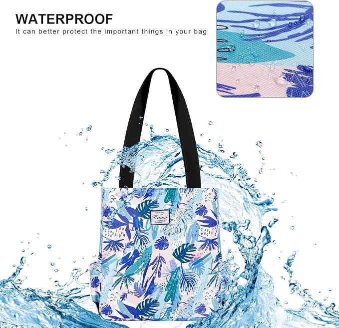 KAMO Floral Tote Bag - Waterproof Lightweight Handbags Travel Shoulder Bag for Hiking Yoga Gym Swimming Travel Beach