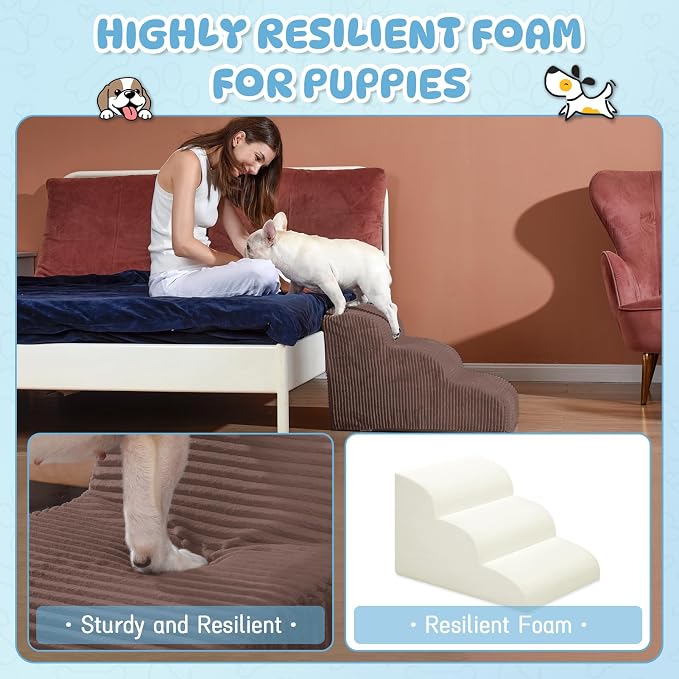 Mesa Lemon 4 Step Dog Stairs Pet Ramp for High Beds, Sofas and Cars | High Density Foam, Non-Slip Bottom, Removable Washable Cover, Portable Handle, Holds Up to 50 lbs, 20 Inch Height