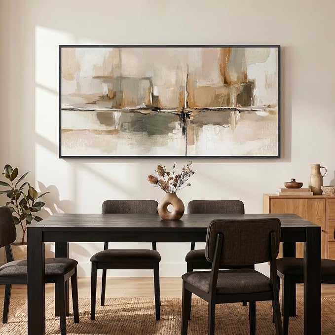 Large Framed Neutral Abstract Wall Art for Living Room, Horizontal 60x30 In | Beige brown pictures, Canvas prints, Wood frame, Modern paintings, Artwork for walls, Wall decor for Bedroom Dining Office