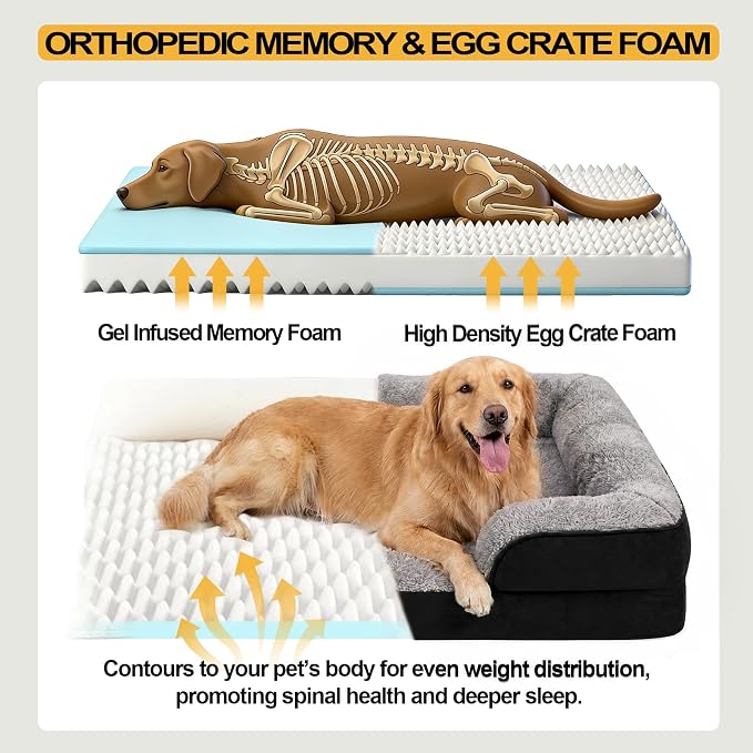 Orthopedic Dog Beds Large Sized Dog, Memory Foam Dog Bed Couch, 36"L | Dual-layer Foam Mat, Washable Cover&Waterproof, Contoured Bolster Design, Indoor&Car Truck, Pet Bed for Dogs Cats Up to 50lbs