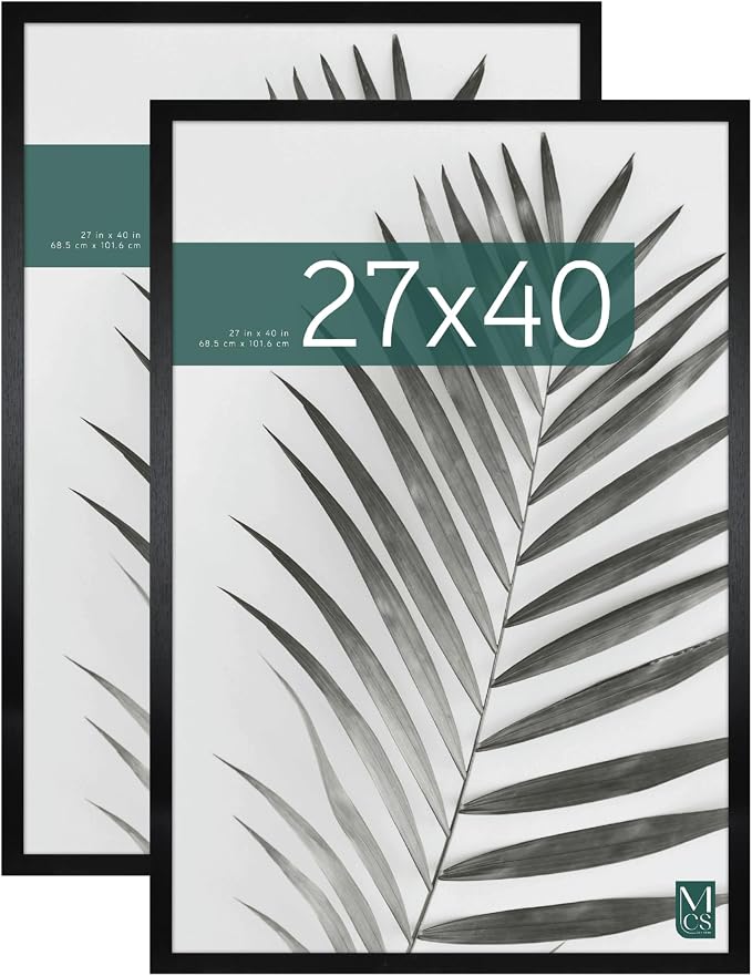 MCS Studio Gallery Movie Poster Frame 27x40 Black Woodgrain Engineered Wood, Vertical & Horizontal Wall Hanging Large Picture Frame for Photos, Artwork & Custom Posters (2-Pack)