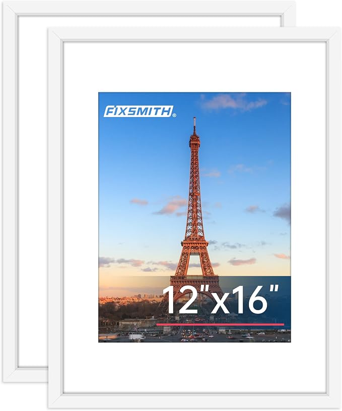 12x16 Picture Frame White Set of 2, Photo Frame with HD Plexiglass, Display Pictures 8.5x11 with Mat or 11x17 Without Mat, White Picture Frames Collage Wall Decor, Gallary Wall Frame