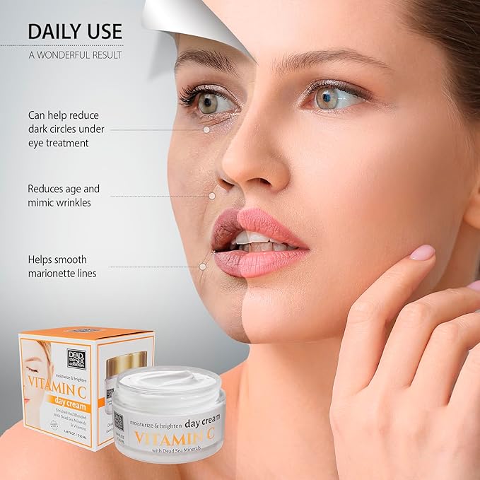 Dead Sea Collection Day Cream for Face with Vitamin C, Dead Sea Minerals, and Vitamin E – Anti Aging Nourishing Skin Care Moisturizer to Reduce Wrinkles (1.69 fl. oz)