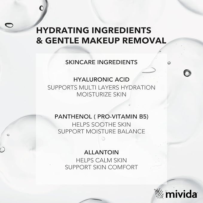 mivida Hypoallergenic Makeup Remover Wipes, Variety Box of 400 Wipes (8x50) 4 Packs with Vitamin E + 4 Packs with Hyaluronic Acid, Fragrance Free, Plant-Based make up wipes for Sensitive Skin