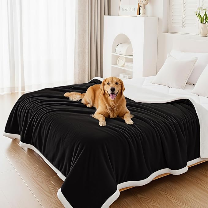 Smiry Waterproof Blanket Throw, Reversible Dog Blanket for Sofa Couch Bed | Soft Leakproof Sherpa Fleece, Washable Furniture Couch Protector for Large Dogs Cats, 60"x80", Black/White