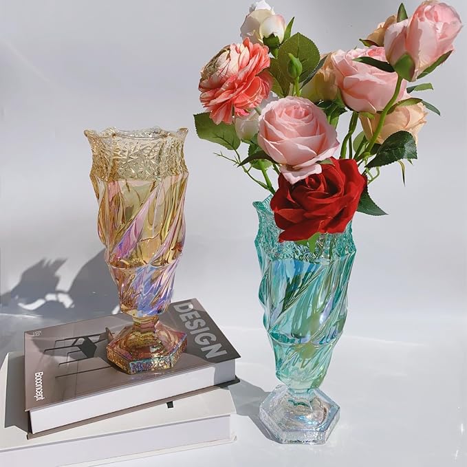 Glass Flower vase 2.4lb 9.5inch,Bohemian Style, for Centerpieces,Wedding,Home Decor Glass Vase (Sparkling Amber)