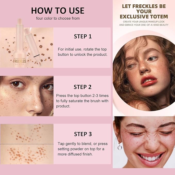 Freckle Stamp with 5 Point Precision Stamp Head, Natural Looking Faux Freckle Stamp Waterproof Fake Freckle Stamp Pen, High Pigment Long-Lasting Lifelike Sunkissed Pencil Tool Makeup (02# Medium)