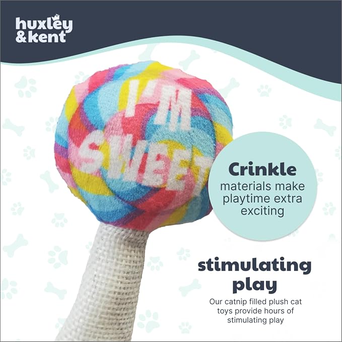 Huxley & Kent Plush Crinkle Catnip Cat Toy, I'm Sweet Lollipop