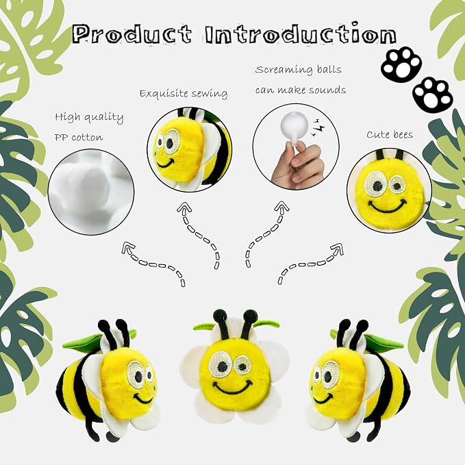 Hide and Seek Dog Toys, Interactive Squeaky Plush Puzzle Puppy Chew Toy to Keep Them Busy for Small Medium Large Dogs(Beehive Hideaway with 4 Pack Bees)