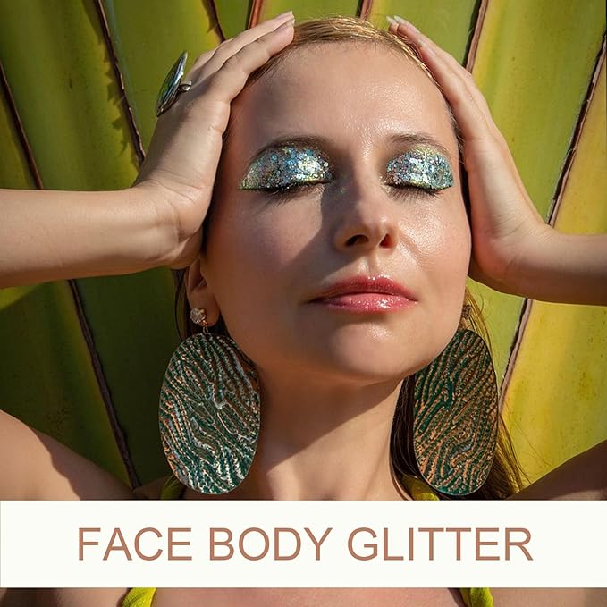 Body Face Glitter Makeup - Christmas Face Glitter Kids Stocking Stuffers, Sparkly Chunky Hair Glitters, Mermaid Birthday Decorations Rave Outfits for Kids (Silver Body Glitter)