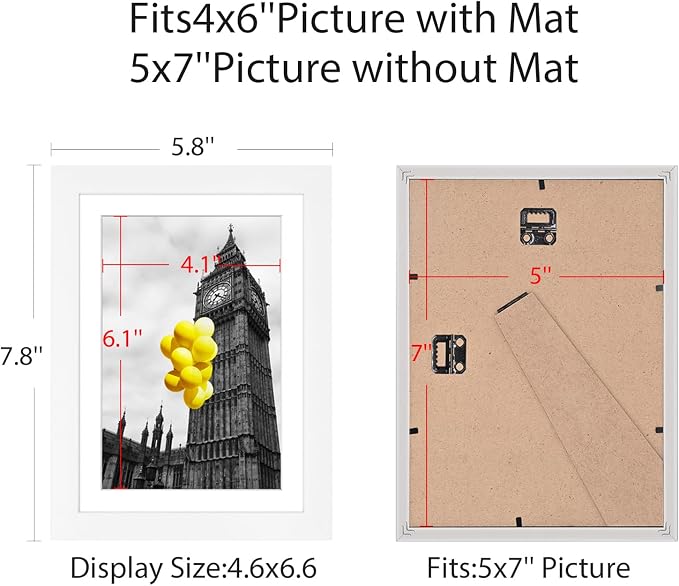 5x7 Picture Frame Set of 9, Display Pictures 4x6 with Mat or 5x7 without Mat, Multi Collage Gallery Square Photo Frames for Wall or Tabletop, White