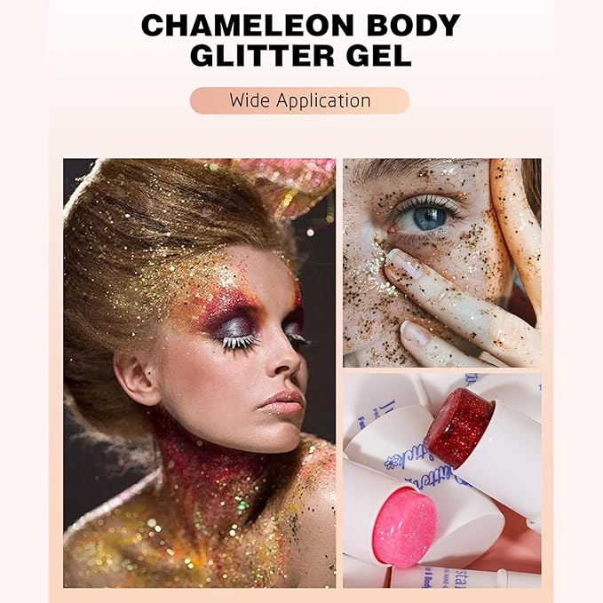 2 Colors Body Glitter Stick Chunky Glitter Gel for Face Body Hair Sparkling Holographic Mermaid Sequins Paint Multiuse Makeup Glitter Gel Red and Blue（2PCS）