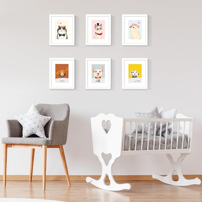 upsimples 8x10 Picture Frames, Gallery Wall Frames Set of 5, White | Photo Frame Collage Wall Decor, 8 x 10 Frame, 5x7 Frame with Mat for Family, Baby, Hallway, Christmas