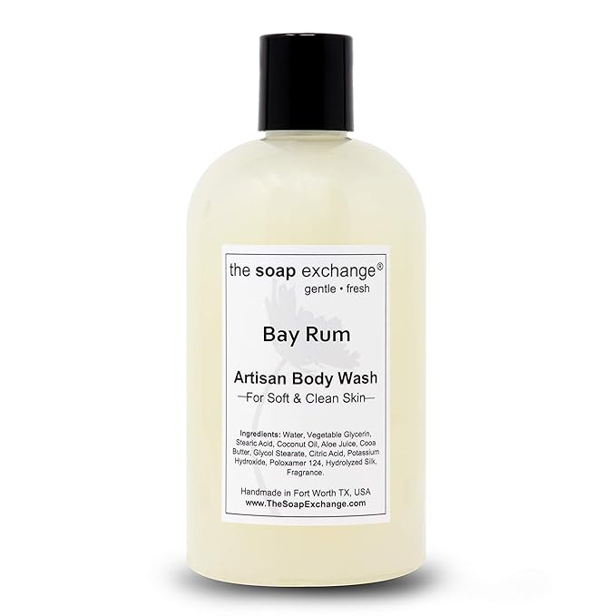 The Soap Exchange Body Wash - Bay Rum Scent - Hand Crafted 12 fl oz / 354 ml Natural Artisan Liquid Soap for Hand, Face & Body, Shower Gel, Cleanse, Moisturize, & Protect. Made in the USA.