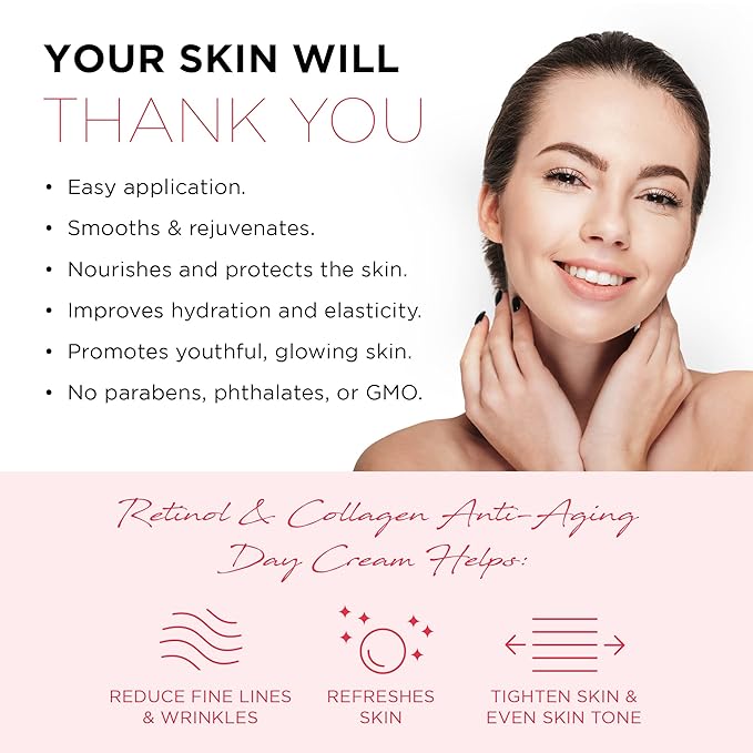 Azure Cosmetics Retinol & Collagen Moisturizer For Face - Dermatologist Tested, Anti-Aging - Skin Tightening, Fine Lines and Wrinkles Treatment Face Cream - Korean Skin Care - All Skin Type 1.69 fl oz