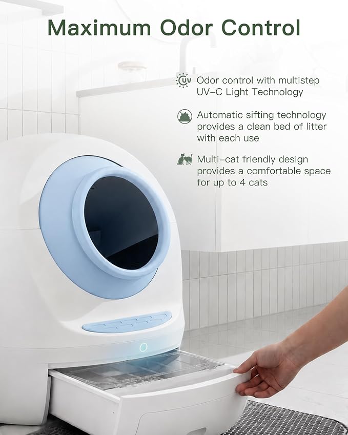 Casa Leo Automatic Self-Cleaning Cat Litter Box | with Leo’s Loo Too Wi-Fi App & Voice Control, App Weight Tracking, UV Odor Control, Safety Sensors, 30dB Quiet