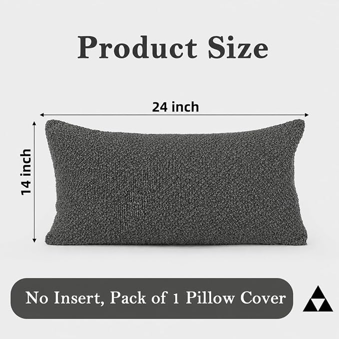 JoraLion 14x24 inch Boucle Lumbar Pillow Cover, Dark Grey Woven Texture Neutral Long Pillow Cover Breathable Cushion Case for Couch Sofa Bed Living Room Home Decor (Cover Only)
