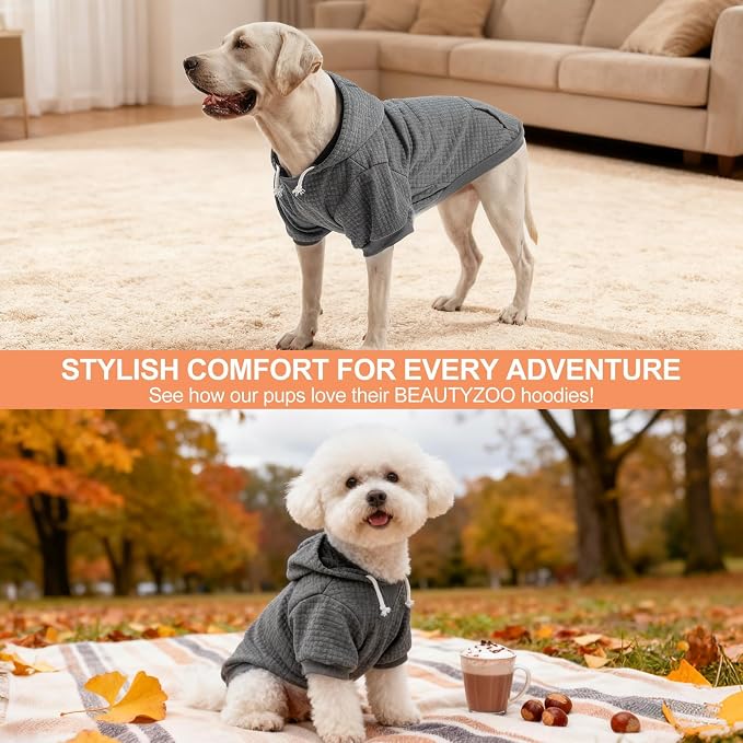 BEAUTYZOO Dog Hoodies Sweater for Medium Dogs, Waffle‑Like Laminated Coat | Warm Dog Sweatshirt with Pocket & Leash Hole, Pullover Clothes for Girl Boy Dogs, Stretchy & Easy‑On‑Off, Bulldogs Pitbulls