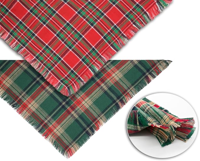 2PCS Christmas Dog Bandanas Plaid Two-Sided with Tassels,Holiday Scarf,Stylish Triangle Dog Outfit for Boy and Girl,Winter Christmas Classic Red-Green Plaid Pet Scarf for Medium to Large Dogs