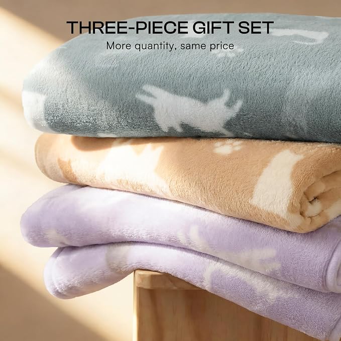 Luciphia Dog Blanket 3 Pack, Soft Cozy Fleece Throw for Puppy Cat,30"x20" | Fuzzy Flannel Small Pet Blanket Washable, Cute Paw Print for Crate Car Bed. Puppy Essential,Cat Stuff Gifts,Medium