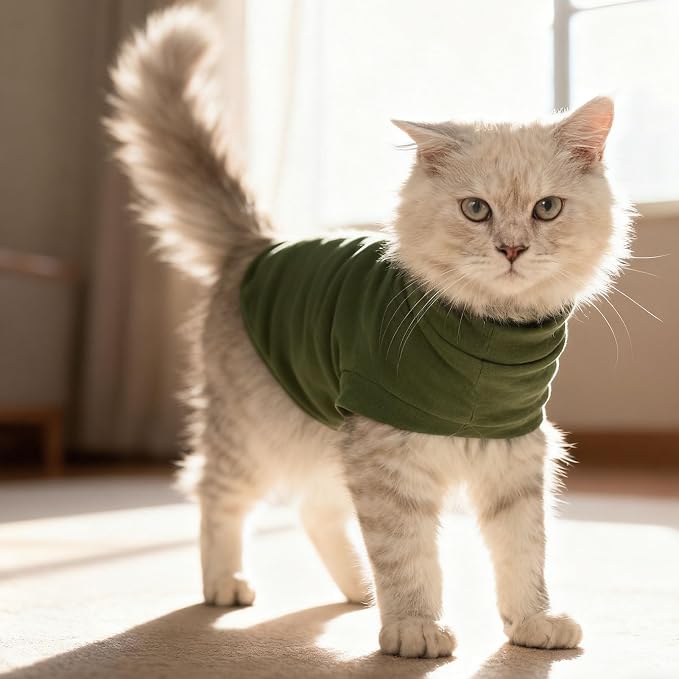 Cat Sweater Warm Fleece Pet Clothes for Cats Only | Soft Cat Vest Puppy Hoodie Coat, Fall Cold Winter Sweatshirt Pullover Clothing also for Small Dogs, Army Green S