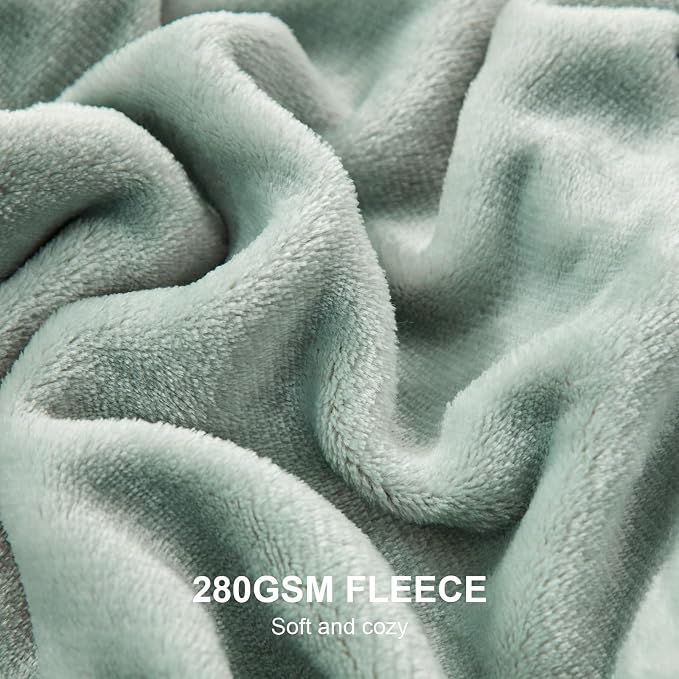 Hansleep King Grey Green Fleece Blanket, Soft Flannel Bed Blanket | Fuzzy Cozy Blanket 90x108 Inches, Multi-use for Bed, Sofa, Couch, Travel, Camping, All Season Warm Lightweight Cover