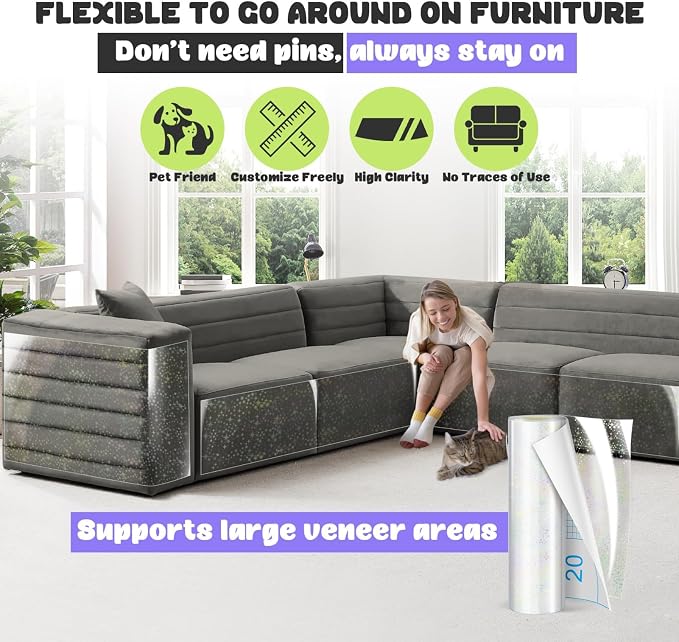 JINVOGREEN Iridescent Cat Scratch Furniture Protector, 160 x 12.4 in | Thickened Self-Adhesive Protector Designed to Help Shield Couches and Other Furniture from Cat Scratching