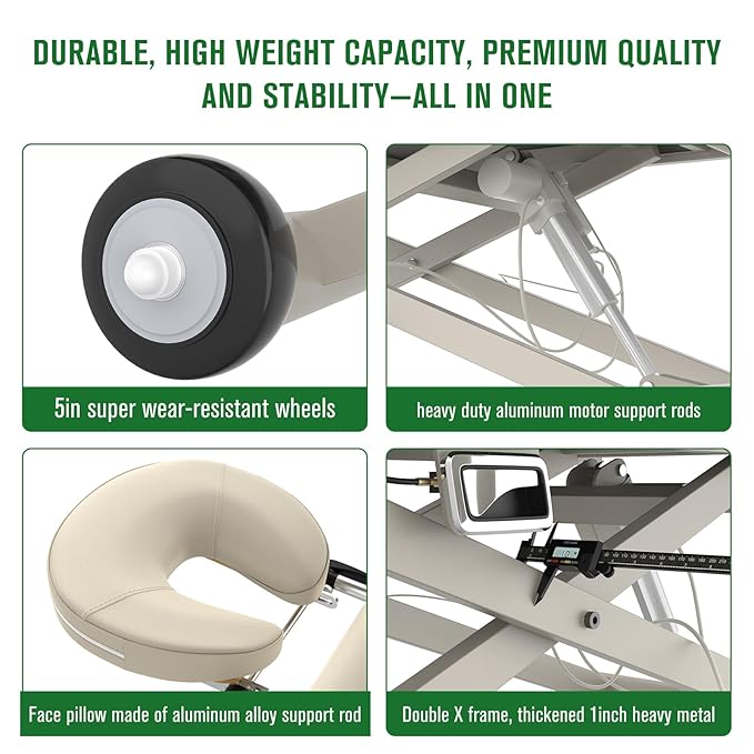 Electric Massage Table, Electric Lift Motor Height adjustable and Manual Backrest Adjustable Angle for Treatment/Medical Spa/Facial Bed/Beauty Bed/Massage Bed and More - 32 Wide x 75 Long - Beige Gray