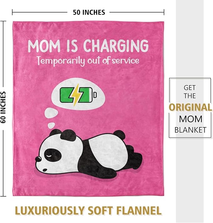 Craftique Mom Birthday Gifts, Funny Gifts for Mom- Mom's Charging Blanket | Mom Gifts for Women from Daughter Son Husband, Super Soft Blanket Throw for Napping Travel, 60”×50”