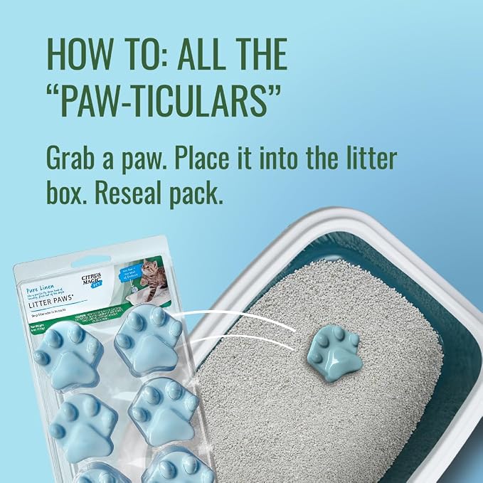 Citrus Magic Pet Odor Eliminator Litter Paws, Fresh Linen, 6 Paws | Odor Absorber for Cat Litter Boxes, Air Fresheners for Home with Pets