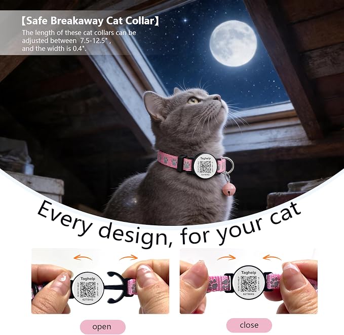 6 Pack Breakaway Cat Collar with QR Code & Bell, Reflective Safety Collars with Online Pet ID Storage, Adjustable Nylon Collars for Multiple Cats (Mixed Colors)