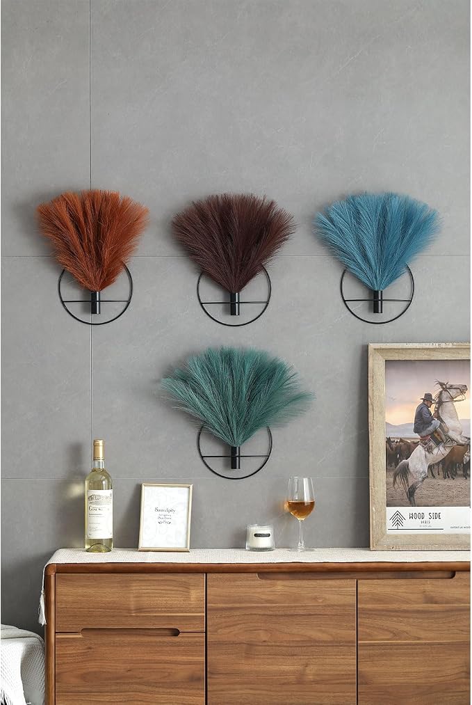 Pretty Jolly Boho Pampas Wall Decor Gold Metal Wall-Mounted Art | Morden Artificial Greenery Display，2 Pack Hanging Planter For Living Room, Bedroom, Bathroom, Dining room