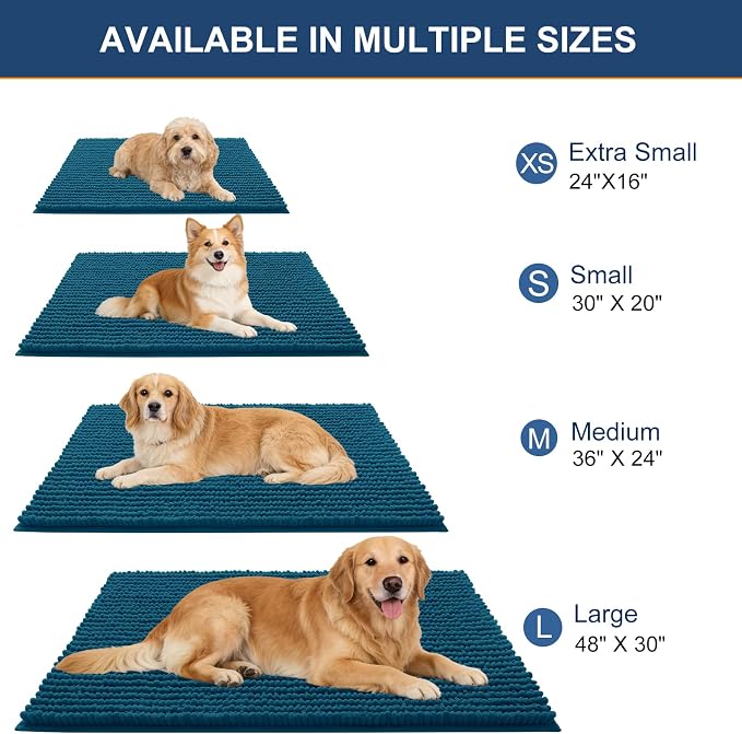 OLANLY Dog Door Mat for Muddy Paws 47x20, Extra Absorbent Chenille Mud Mat | Atlantic Blue, Absorbs Moisture and Dirt, Non-Slip Machine Washable Doormat, Quick-Drying Indoor Entryway Floor Mat for Dogs
