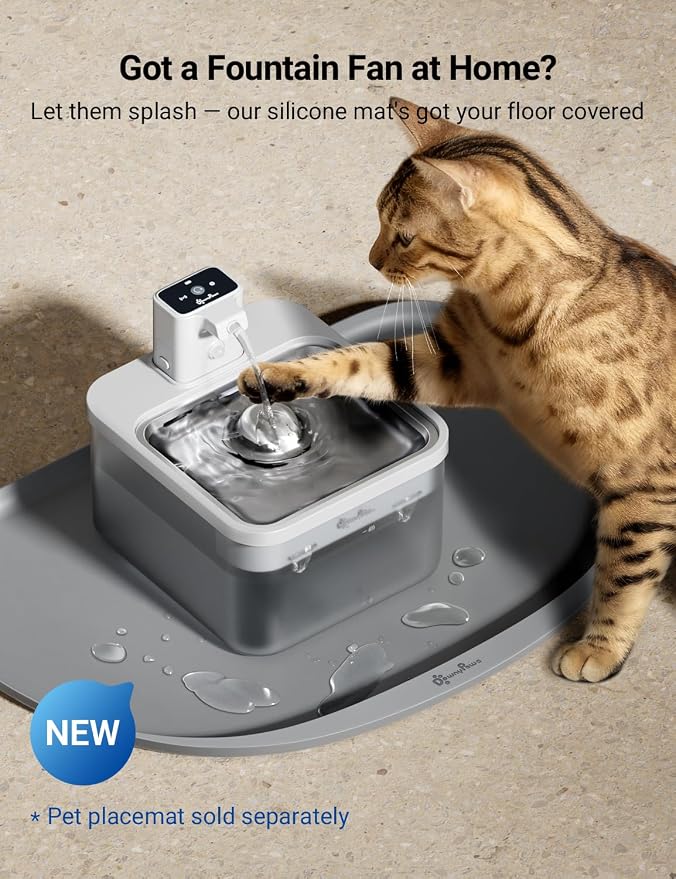 DownyPaws Cat Water Fountain Cordless, Pet Fountain, 84oz/2.5L, White Pro | Wireless Cat Drinking Water Fountains for Cats Indoor, Fursink , Battery Operated, Motion Sensor, Ultra Quiet Pump, BPA-Free