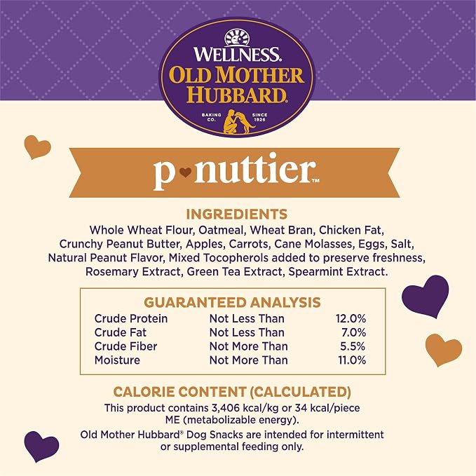 Old Mother Hubbard Wellness Classic P-Nuttier Dog Biscuits, Natural Training Treats, Peanut Butter Flavor, Small Size, 20 oz Bag (Pack of 2)