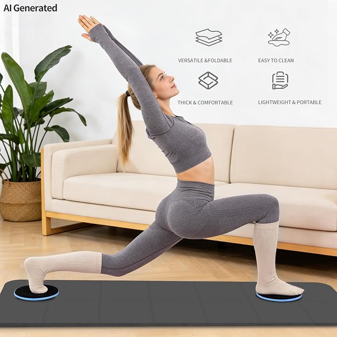 Foldable Yoga Mat with Resistance Band & Sliding Discs, 0.24" Thick Eco-Friendly TPE Non-Slip Workout Mat, Portable for Yoga, Pilates, Home Gym & Travel (72." x 24" x 0.24")