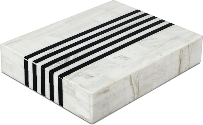 Handicrafts Home Large Decorative Storage Box with Lid – Black White Modern Storage Box, Remote Control Organizer for Coffee Table, Console & Living Room Decor – Mono Sprint 12 x 6 x 2