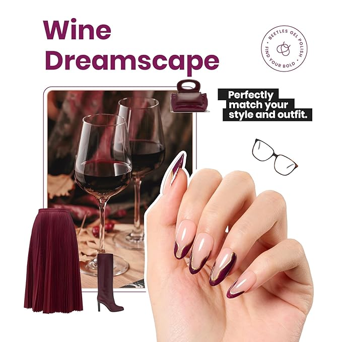 Beetles 1Pcs 15ml Nail Polish,Burgundy Red Nail Polish Fast Drying & Long Lasting Nail Lacquer Red Wine Dreamscape Glitter Art Effect for Nail DIY Salon at Home Gifts for Women
